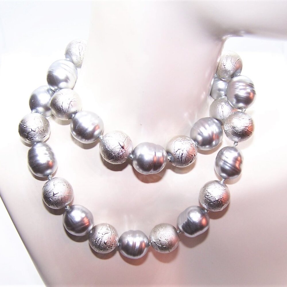 18" Simulated Grey Baroque Pearl Fashion Necklace with Sterling Silver Clasp